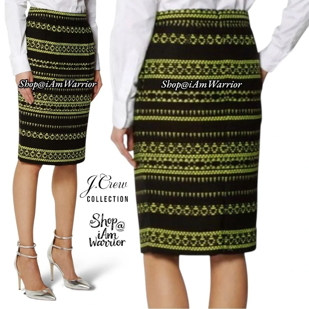J.Crew Collection neon embroidered textured black pencil skirt *shop@iamwarrior